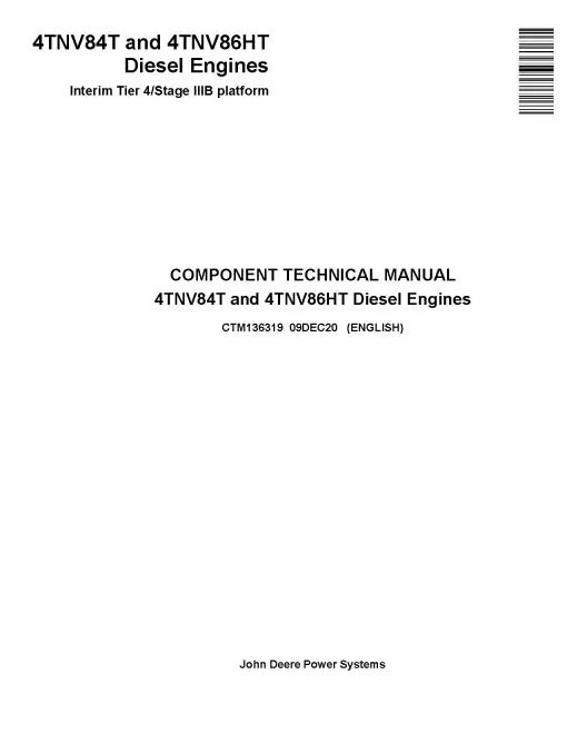 Yanmar 4TNV84T and 4TNV86HT (iT4/Stage IIIB) Diesel Engines Pdf Repair Service Manual (CTM136319)