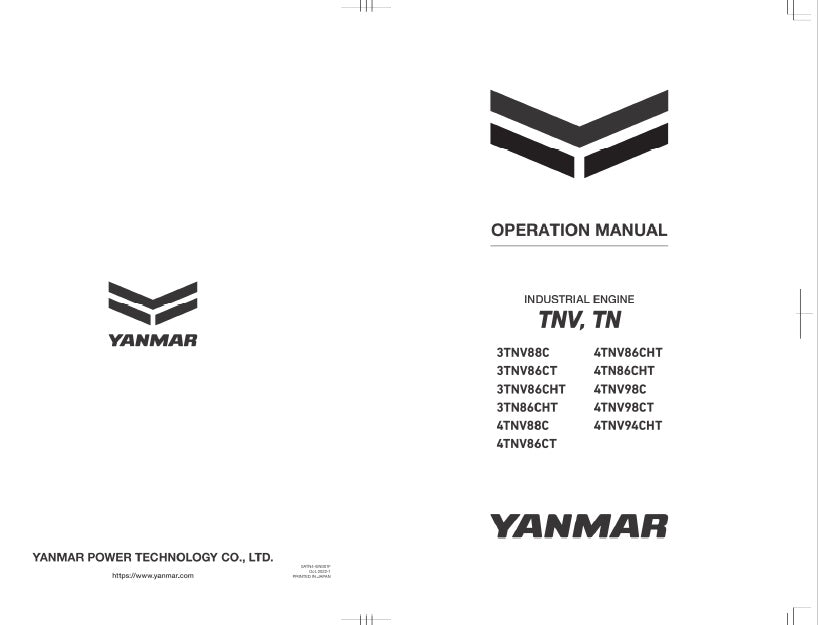 Yanmar TNV, TN-Series  Industrial Engine Pdf Operation manual (Tier 4F, Stage V, 2023~)